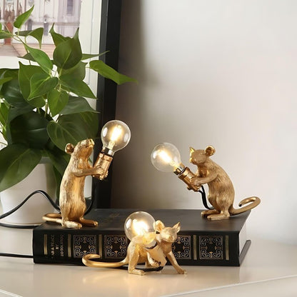 Mouse-Shaped LED Table Lamp with White and Gold Finish