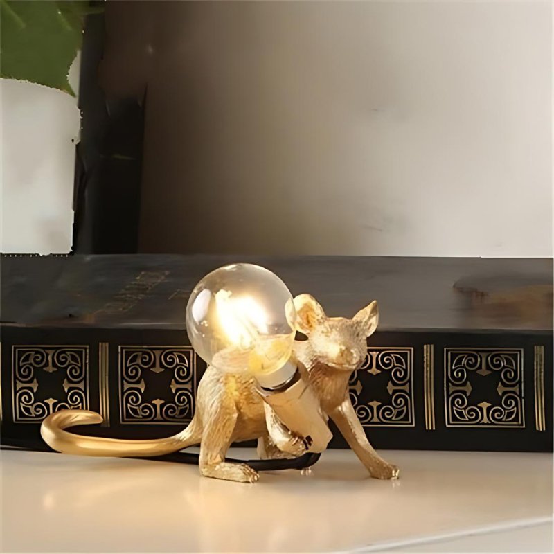 Mouse-Shaped LED Table Lamp with White and Gold Finish
