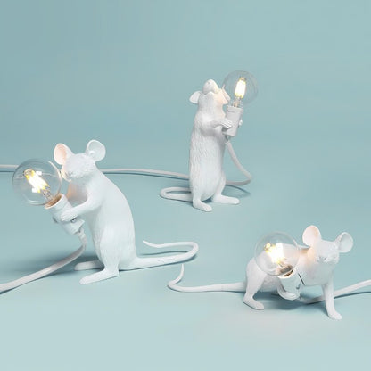 Mouse-Shaped LED Table Lamp with White and Gold Finish
