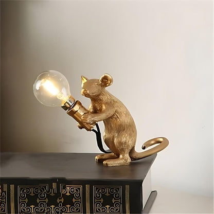 Mouse-Shaped LED Table Lamp with White and Gold Finish