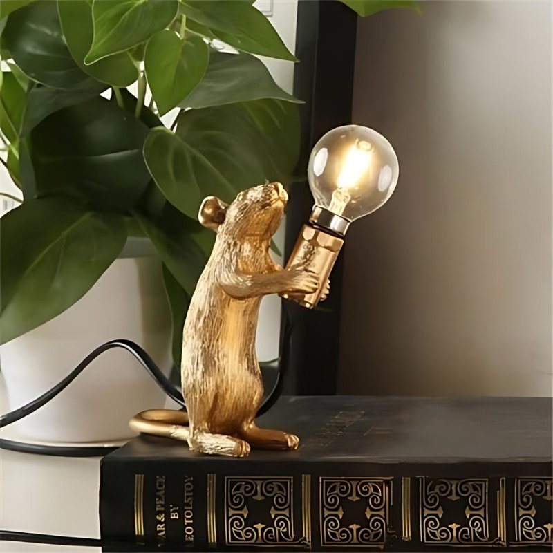 Mouse-Shaped LED Table Lamp with White and Gold Finish