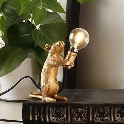 Mouse-Shaped LED Table Lamp with White and Gold Finish