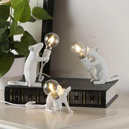 Mouse-Shaped LED Table Lamp with White and Gold Finish