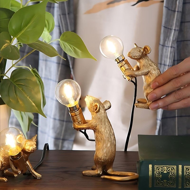 Mouse-Shaped LED Table Lamp with White and Gold Finish