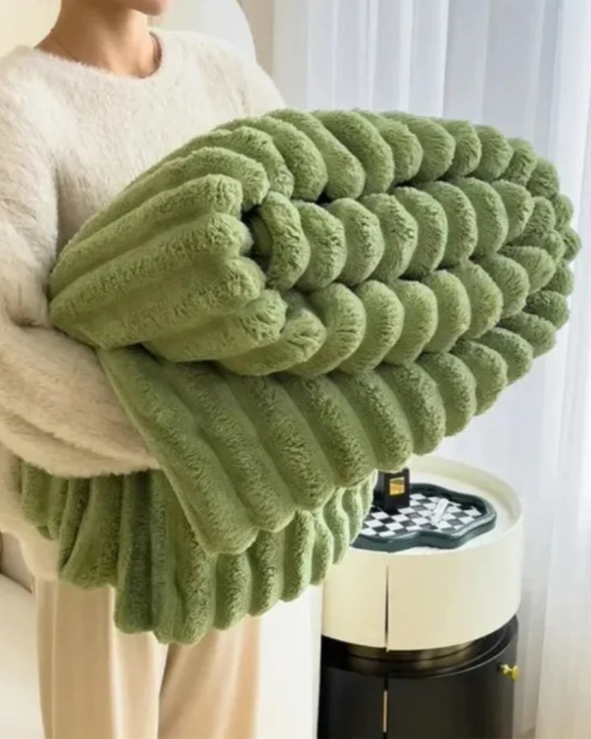 Plush Throw Blanket with Elegant Striped Texture for Warmth and Comfort