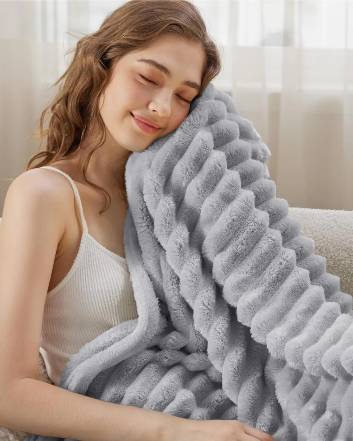 Plush Throw Blanket with Elegant Striped Texture for Warmth and Comfort