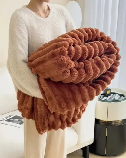 Plush Throw Blanket with Elegant Striped Texture for Warmth and Comfort