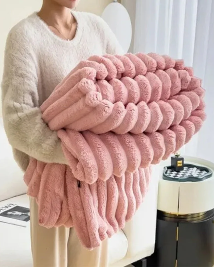 Plush Throw Blanket with Elegant Striped Texture for Warmth and Comfort