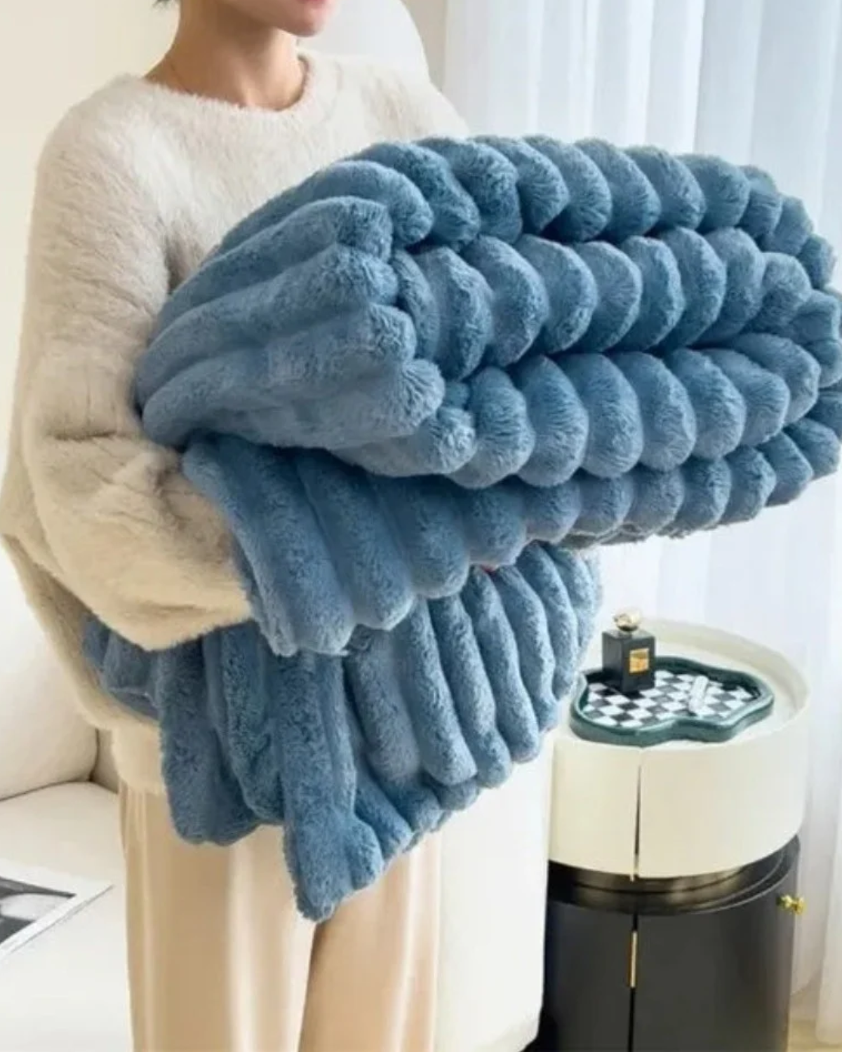 Plush Throw Blanket with Elegant Striped Texture for Warmth and Comfort