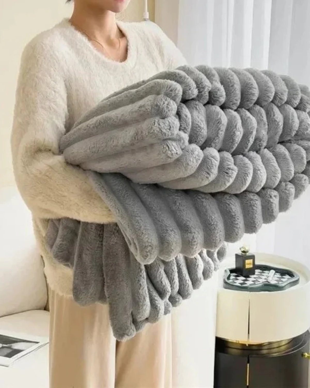 Plush Throw Blanket with Elegant Striped Texture for Warmth and Comfort