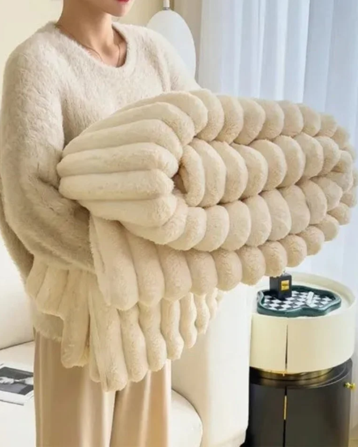 Plush Throw Blanket with Elegant Striped Texture for Warmth and Comfort