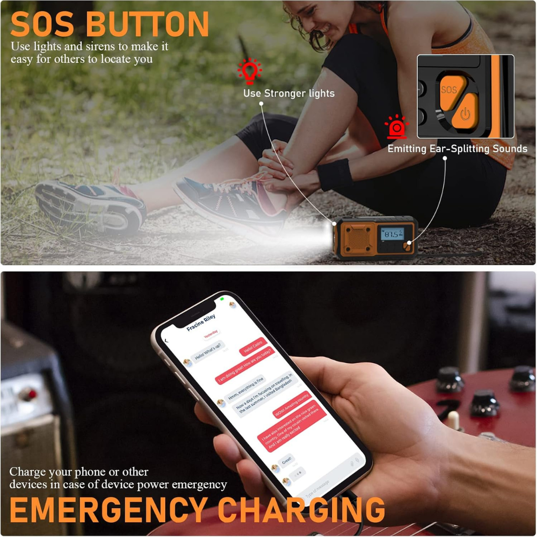 Portable Emergency Crank Radio with DAB FM AM Bluetooth and Rechargeable Battery