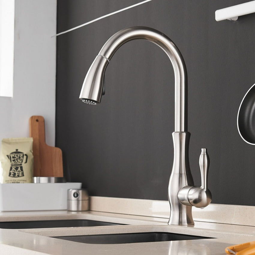 Retractable Kitchen Faucet Stainless Steel Silver Modern Design
