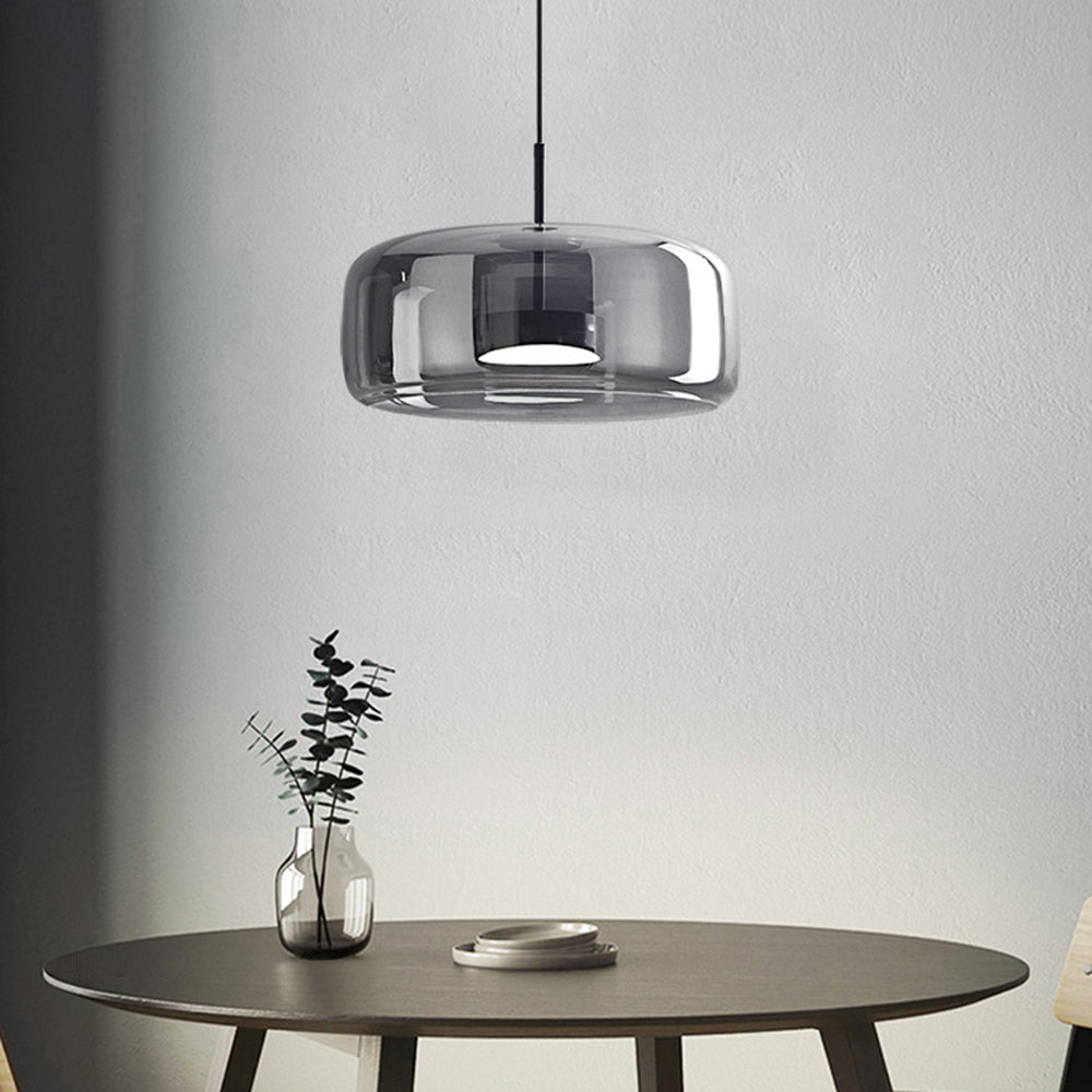 Retro LED Pendant Lamp - Gold Amber Metal & Glass Hanging Light