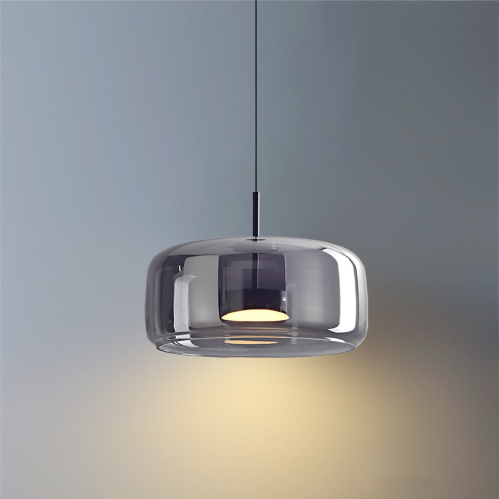 Retro LED Pendant Lamp - Gold Amber Metal & Glass Hanging Light