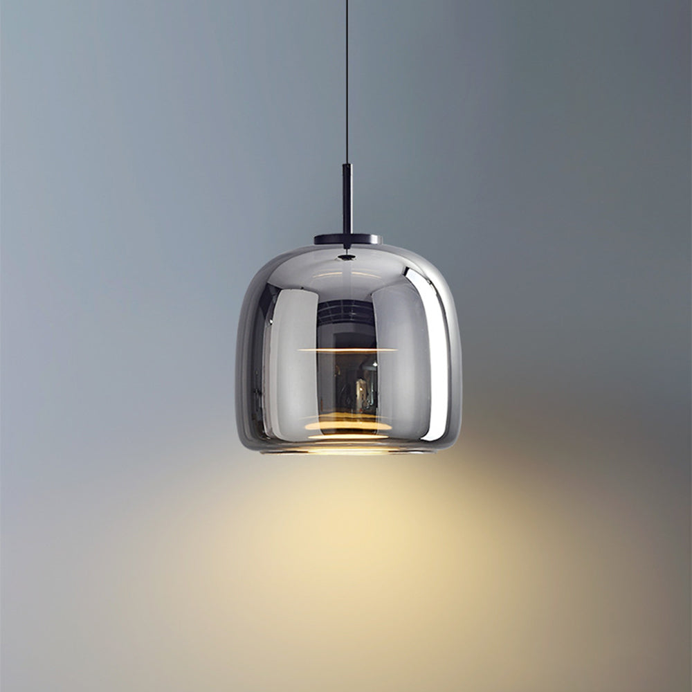 Retro LED Pendant Lamp - Gold Amber Metal & Glass Hanging Light