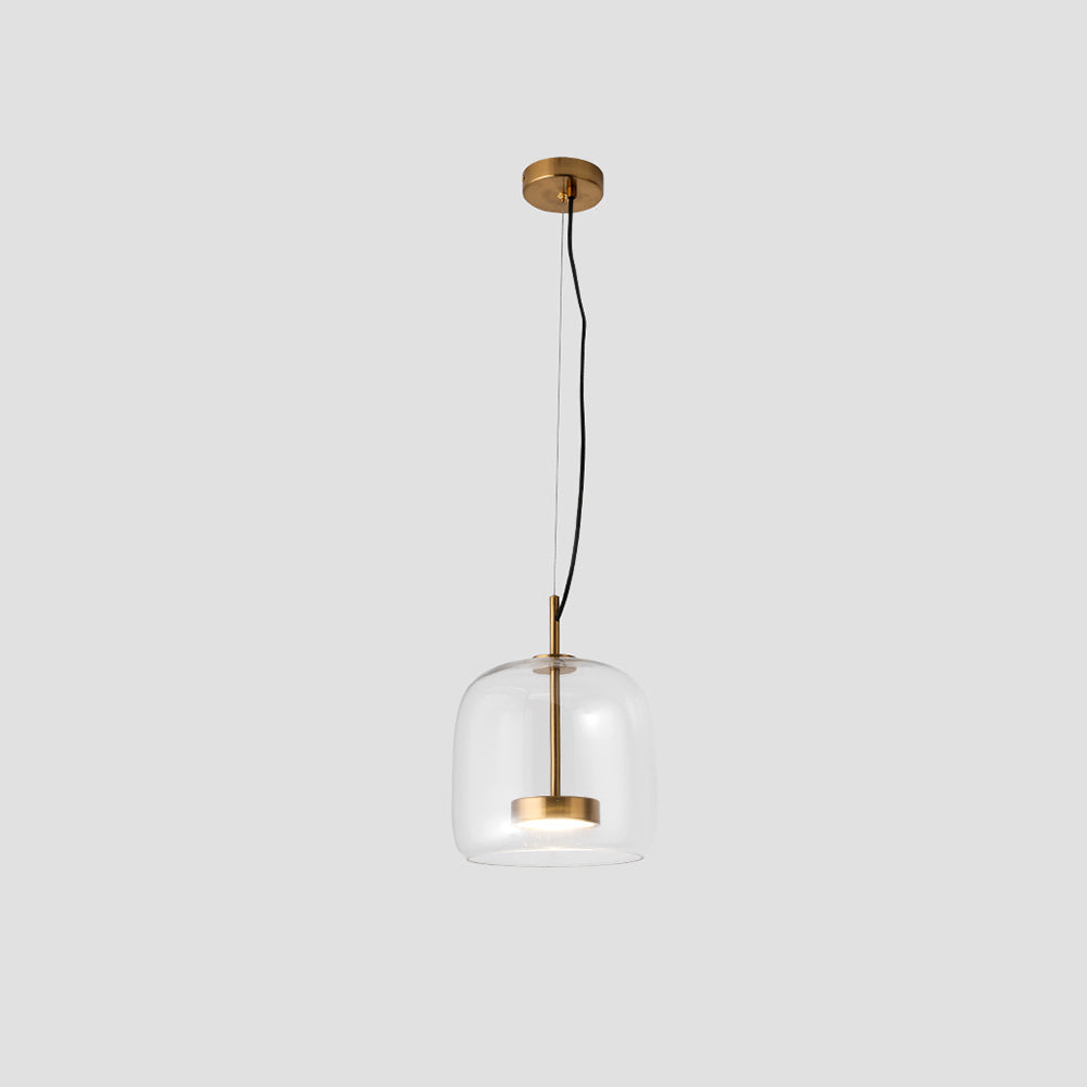 Retro LED Pendant Lamp - Gold Amber Metal & Glass Hanging Light