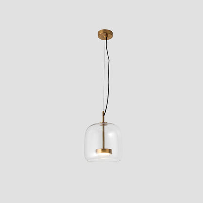 Retro LED Pendant Lamp - Gold Amber Metal & Glass Hanging Light