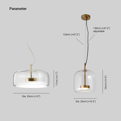 Retro LED Pendant Lamp - Gold Amber Metal & Glass Hanging Light