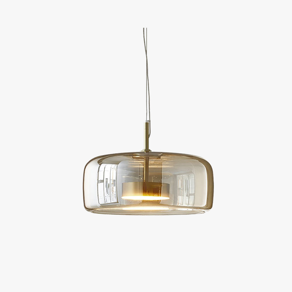 Retro LED Pendant Lamp - Gold Amber Metal & Glass Hanging Light