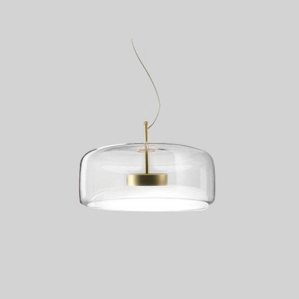 Retro LED Pendant Lamp - Gold Amber Metal & Glass Hanging Light