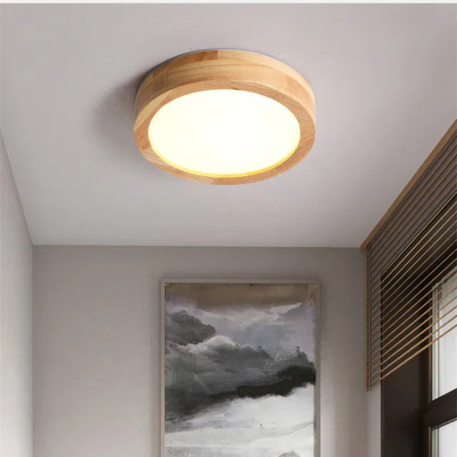 Round Scandinavian Wooden Ceiling Lamp with Warm Light