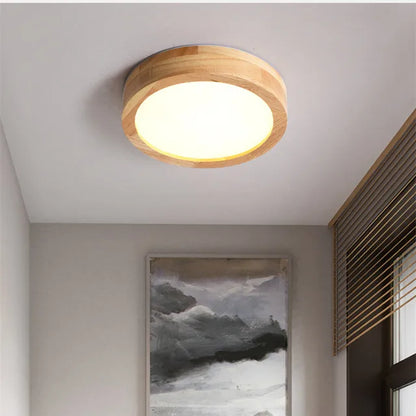 Round Scandinavian Wooden Ceiling Lamp with Warm Light