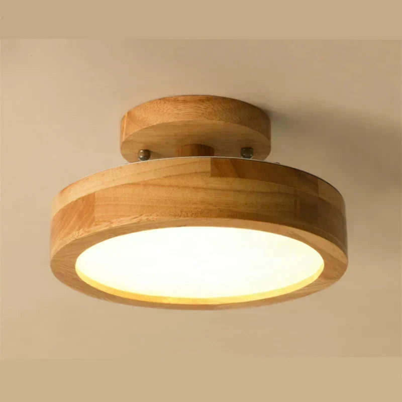 Round Scandinavian Wooden Ceiling Lamp with Warm Light