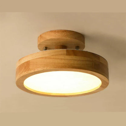 Round Scandinavian Wooden Ceiling Lamp with Warm Light