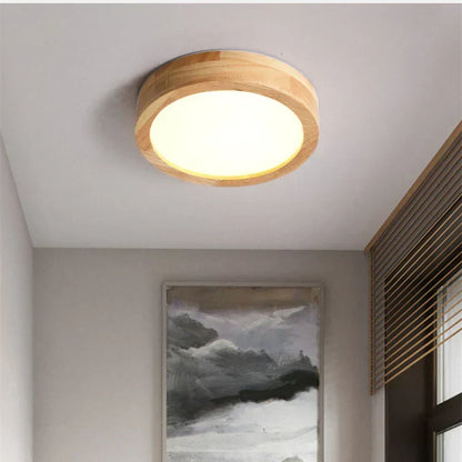 Round Scandinavian Wooden Ceiling Lamp with Warm Light