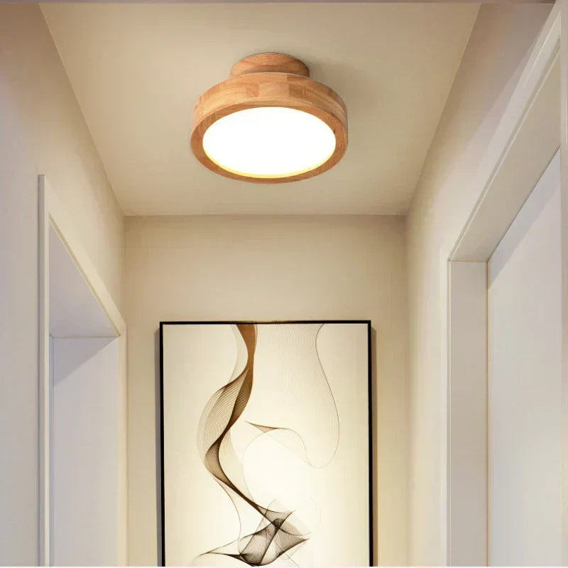 Round Scandinavian Wooden Ceiling Lamp with Warm Light