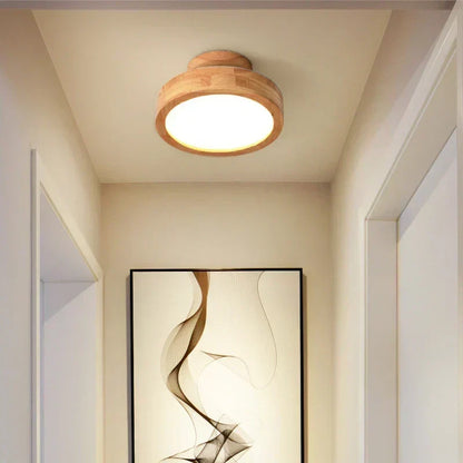 Round Scandinavian Wooden Ceiling Lamp with Warm Light