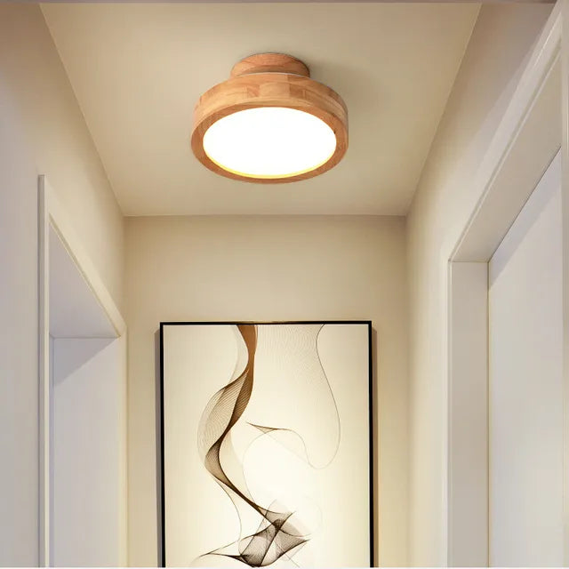 Round Scandinavian Wooden Ceiling Lamp with Warm Light