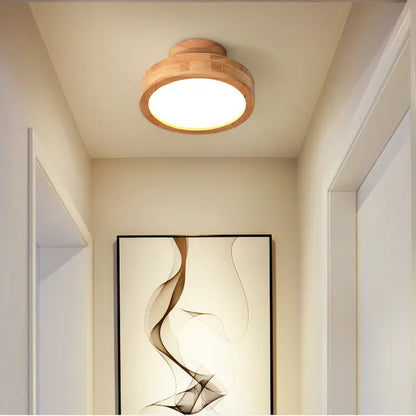 Round Scandinavian Wooden Ceiling Lamp with Warm Light
