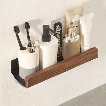 Rustic Wooden Bathroom Shelf – No-Drill Adhesive Wall-Mounted Storage Rack