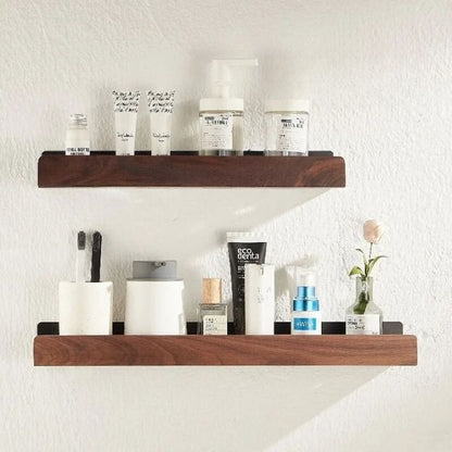 Rustic Wooden Bathroom Shelf – No-Drill Adhesive Wall-Mounted Storage Rack