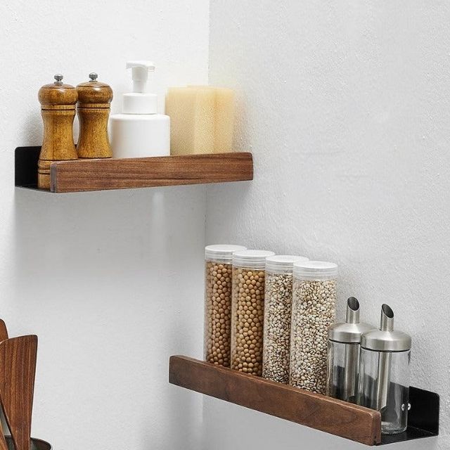Rustic Wooden Bathroom Shelf – No-Drill Adhesive Wall-Mounted Storage Rack
