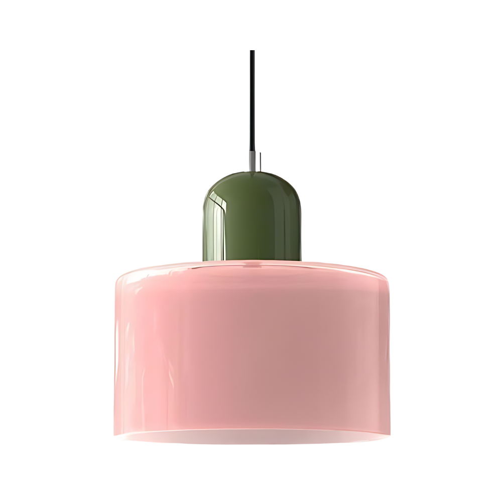 Scandinavian Cylinder Pendant Light with Glass Details and Adjustable Height