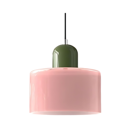 Scandinavian Cylinder Pendant Light with Glass Details and Adjustable Height
