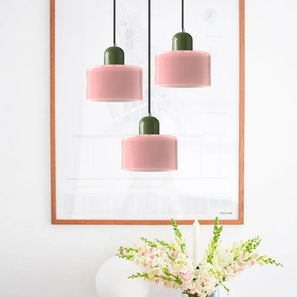 Scandinavian Cylinder Pendant Light with Glass Details and Adjustable Height