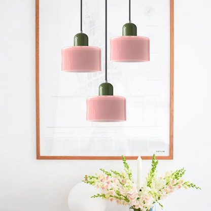 Scandinavian Cylinder Pendant Light with Glass Details and Adjustable Height