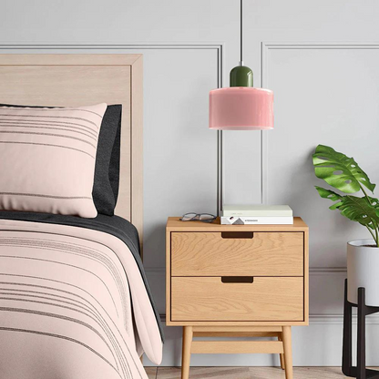 Scandinavian Cylinder Pendant Light with Glass Details and Adjustable Height
