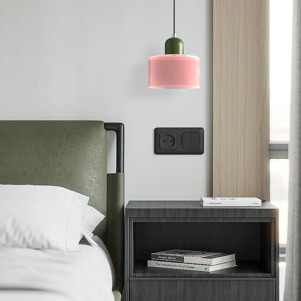 Scandinavian Cylinder Pendant Light with Glass Details and Adjustable Height