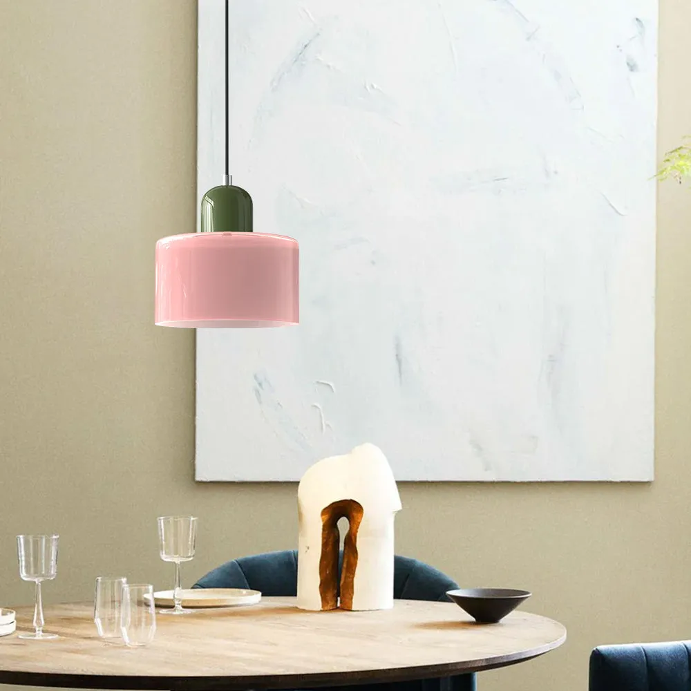 Scandinavian Cylinder Pendant Light with Glass Details and Adjustable Height