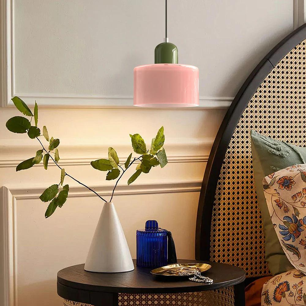 Scandinavian Cylinder Pendant Light with Glass Details and Adjustable Height