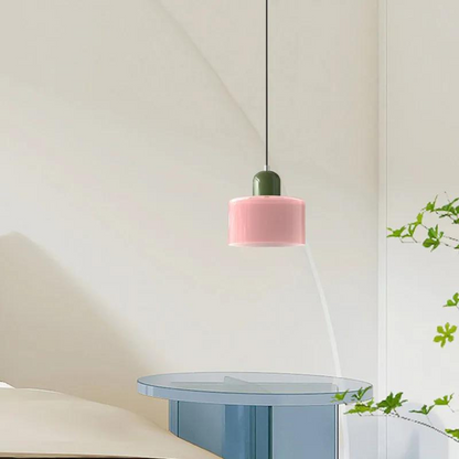 Scandinavian Cylinder Pendant Light with Glass Details and Adjustable Height