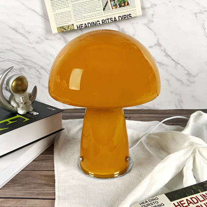 Scandinavian Mushroom Lamp with Colourful Glass Shade and LED Lighting