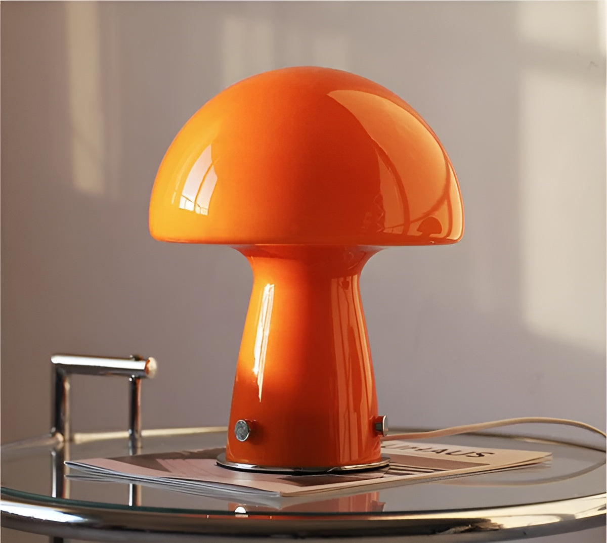 Scandinavian Mushroom Lamp with Colourful Glass Shade and LED Lighting