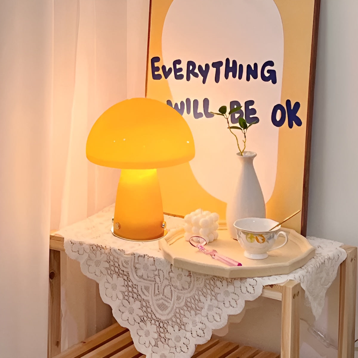 Scandinavian Mushroom Lamp with Colourful Glass Shade and LED Lighting