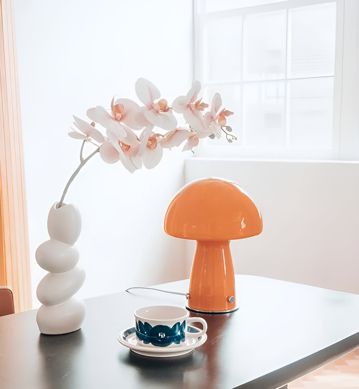 Scandinavian Mushroom Lamp with Colourful Glass Shade and LED Lighting